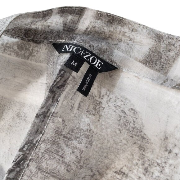 Nic + Zoe Sheer Open Jacket Grey Geometric Lightweight SZ M Casual Toile Fabric - Picture 6 of 7